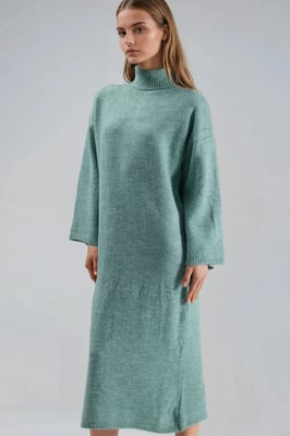 Rippstrick Rollkragen Maxikleid