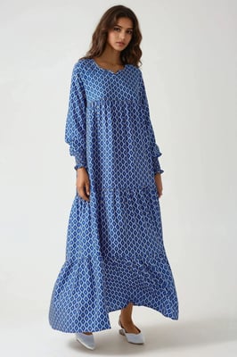 Bedrucktes Viskose-Maxikleid mit Rundhalsausschnitt