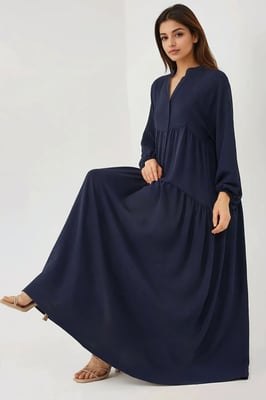 Strukturierter V-Ausschnitt Maxikleid mit Knopfdetails