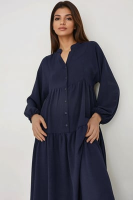 Strukturierter V-Ausschnitt Maxikleid mit Knopfdetails