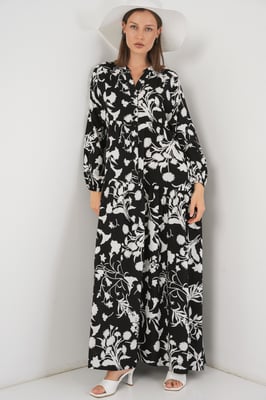 Muster-V-Ausschnitt Maxikleid