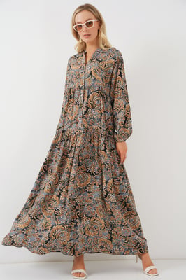 Bedrucktes V-Ausschnitt Maxikleid