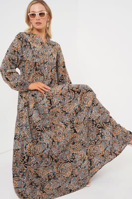 Bedrucktes V-Ausschnitt Maxikleid