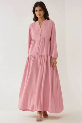 Strukturiertes V-Ausschnitt Maxikleid mit Knopfdetails