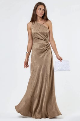 Gemustertes Satin-Ein-Schulter-Kleid mit Cut-Out-Detail
