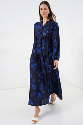 Gemustertes V-Ausschnitt Maxikleid