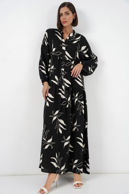 Gemustertes V-Ausschnitt Maxikleid