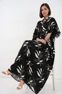 Gemustertes V-Ausschnitt Maxikleid