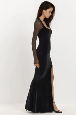 Samt Bodycon Abendkleid mit langen Ärmeln