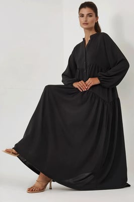 Strukturiertes V-Ausschnitt Maxikleid mit Knopfdetails