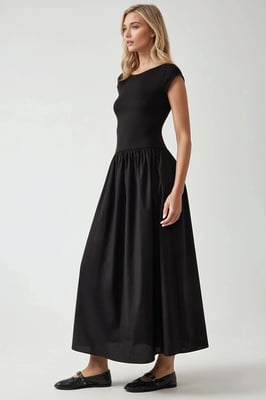 Boote-Ausschnitt A-Form Fit Maxikleid
