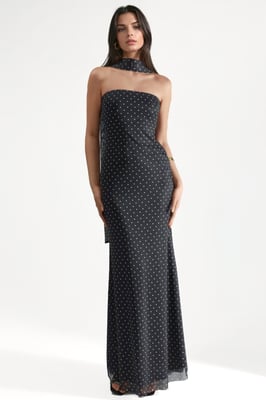 Pünktchen Trägerloses Maxikleid mit Schals Detail