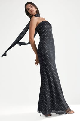 Pünktchen Trägerloses Maxikleid mit Schals Detail