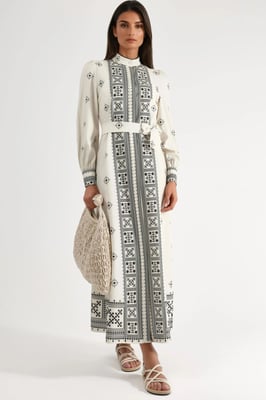 Mandarinkragen Geometrisch Paneeliertes Maxikleid