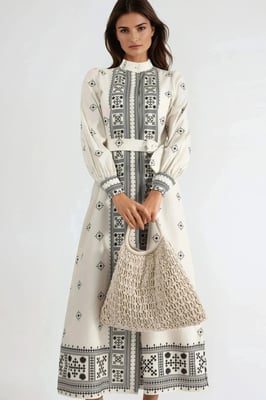 Mandarinkragen Geometrisch Paneeliertes Maxikleid