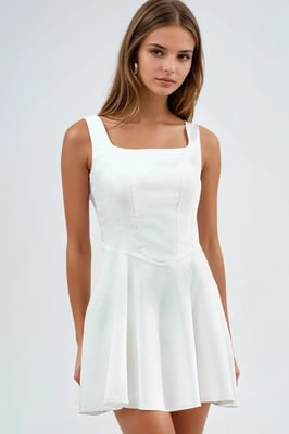 Quadratischer Kragen A-Linien Mini-Kleid