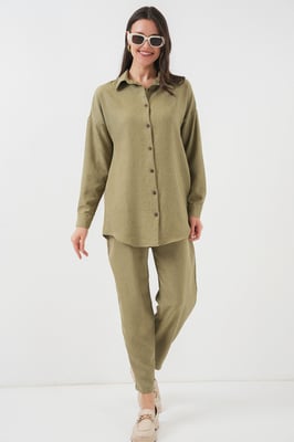 Leinenmix Langarmhemd und Hose Set