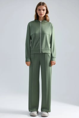 Modal Touch Sweatshirt mit Reißverschluss und Ripp-Shorts Set