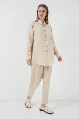 Leinenmix Langarmhemd und Hose Set