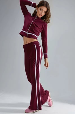 Modal Touch Sweatshirt mit Reißverschluss und Schlaghose im Zweiteiler-Set