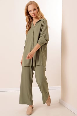 Texturiertes Langarm-Strickshirt und -Hosen Set