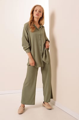 Texturiertes Langarm-Strickshirt und -Hosen Set