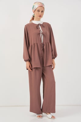 Tunika mit Rundhalsausschnitt und weit geschnittene Hosen Set