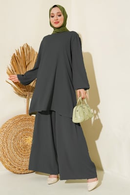 Texturierte Langarm-Tunika und weite Hose Set