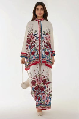Bedrucktes High-Waist Kimono-Hosen-Set