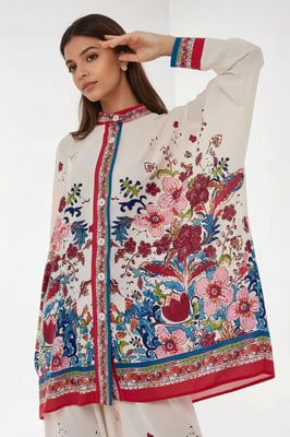 Bedrucktes High-Waist Kimono-Hosen-Set