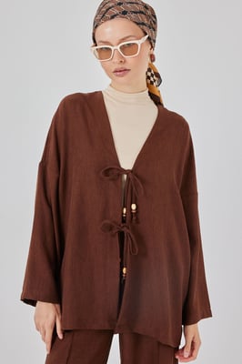 V-Ausschnitt Cardigan und weit geschnittene Hose Set