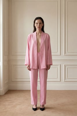 Gestreiftes Zweiteiliges Co-Ord-Set mit Offener Kragen