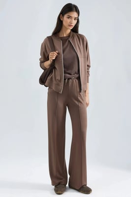 Modal Touch Kapuzenpullover mit Reißverschluss und Ripp-Hosen Set