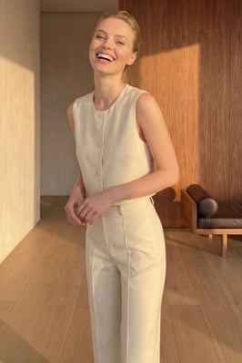 Crew-Neck Crop-Top und Hohe Taille Hose Zweiteiliges Set