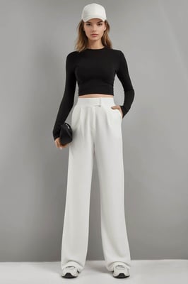 Hochtaillierte elastische Crepe Palazzo-Hose