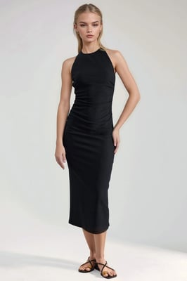 Strukturiertes Midi Bodycon Kleid mit Halterneck