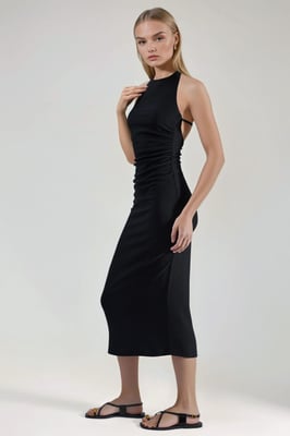 Strukturiertes Midi Bodycon Kleid mit Halterneck