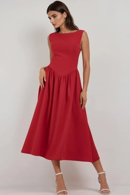 A-Form Midi Kleid mit Rundhalsausschnitt