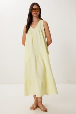 Rüschenshirt Midi Kleid mit V-Ausschnitt