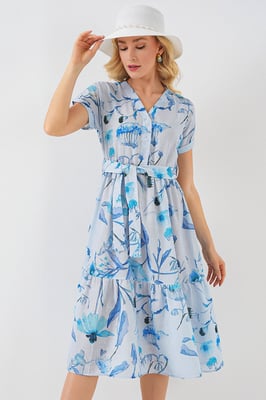 Blütendes V-Ausschnitt-Midi-Kleid mit Schleife