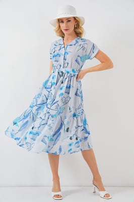 Blütendes V-Ausschnitt-Midi-Kleid mit Schleife