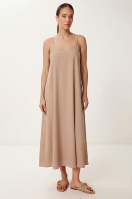 Locker sitzendes Midi-Kleid mit U-Ausschnitt