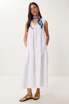 Rüschen V-Ausschnitt Midi-Kleid