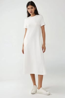 Basic Midi-Kleid mit Rundhalsausschnitt und kurzen Ärmeln
