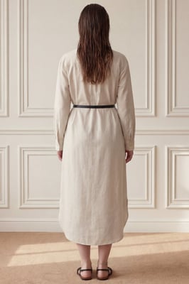 Leinenmischung Midi-Kleid mit Knopfverschluss und Tasche
