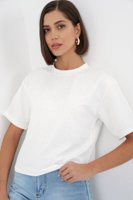 Steinverziert Rundhals-T-Shirt