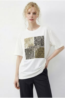 Leopardenmuster Paillettenshirt mit Rundhalsausschnitt