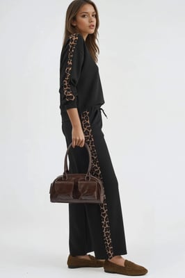 Leopard-Print Hochbund Zwei-teiliges Coord Set