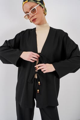 V-Ausschnitt Cardigan und weite Hosen Set