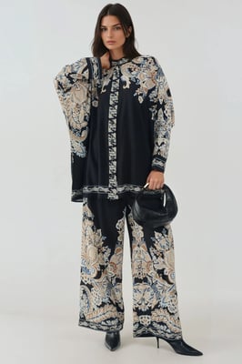 Bedrucktes Hochwaist-Kimono-Hosen-Set
